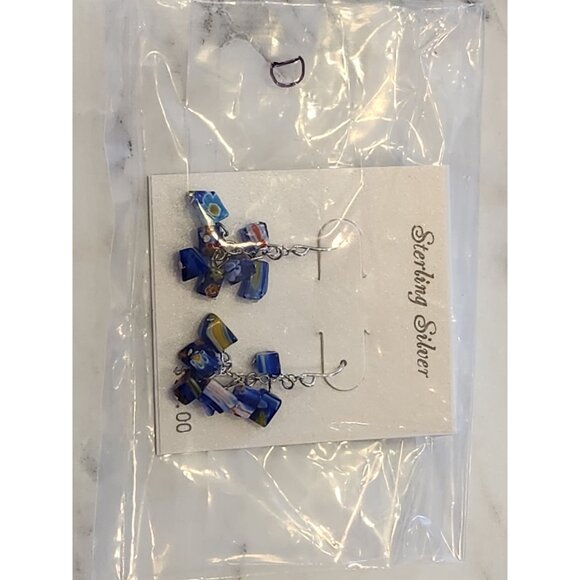 Sterling Silver Colorful Millefiori Glass Bead Dangle Earrings - Picture 2 of 5